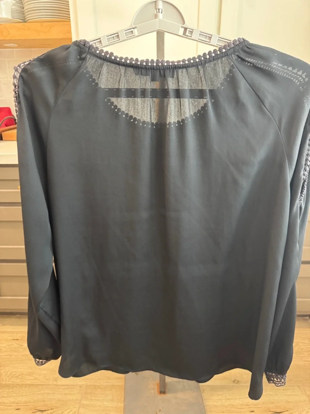 LOFT Black Crochet-Trim Long Sleeve Peasant Blouse - Size XL - Picture 5 of 6